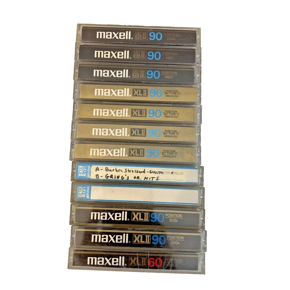 Lot of 12 Maxell XLII 90 60 Type II High Bias Blank Cassette Tapes Used Cases